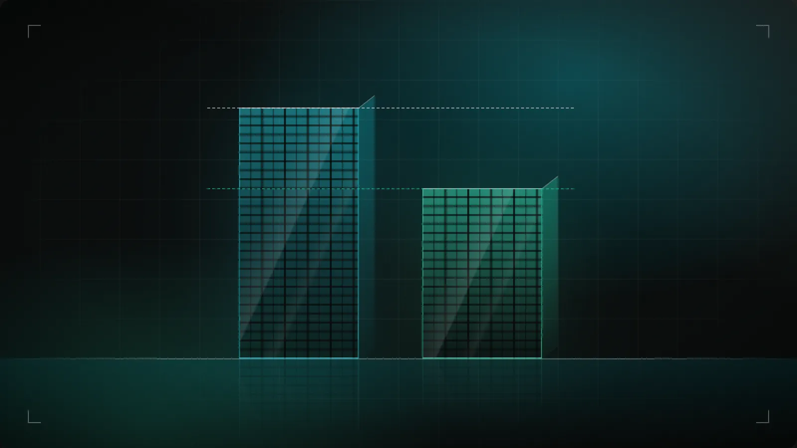 Two towers of different heights with dashed lines marking the difference