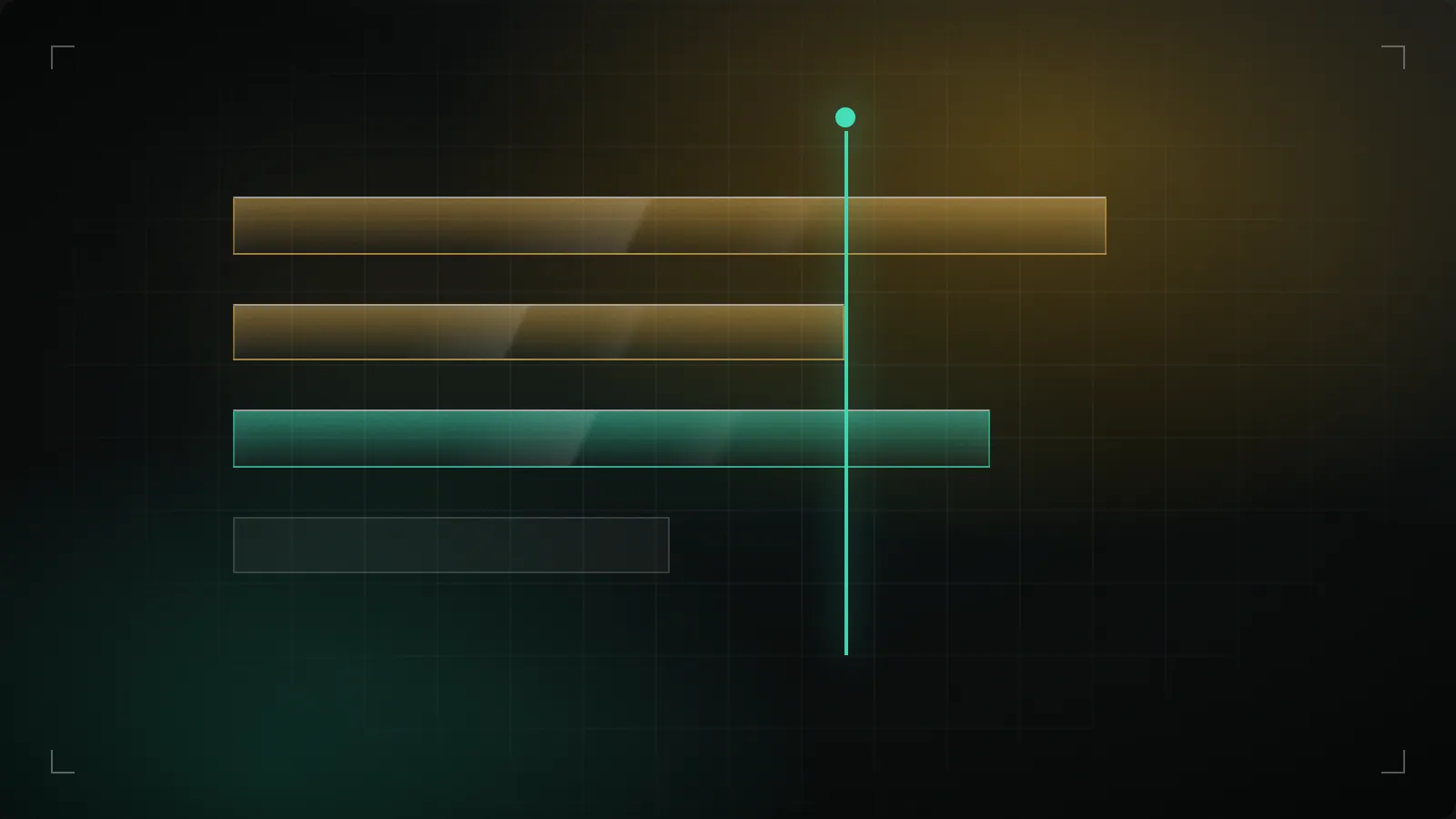 Horizontal bars of different lengths crossing a vertical marker, like a lease timeline