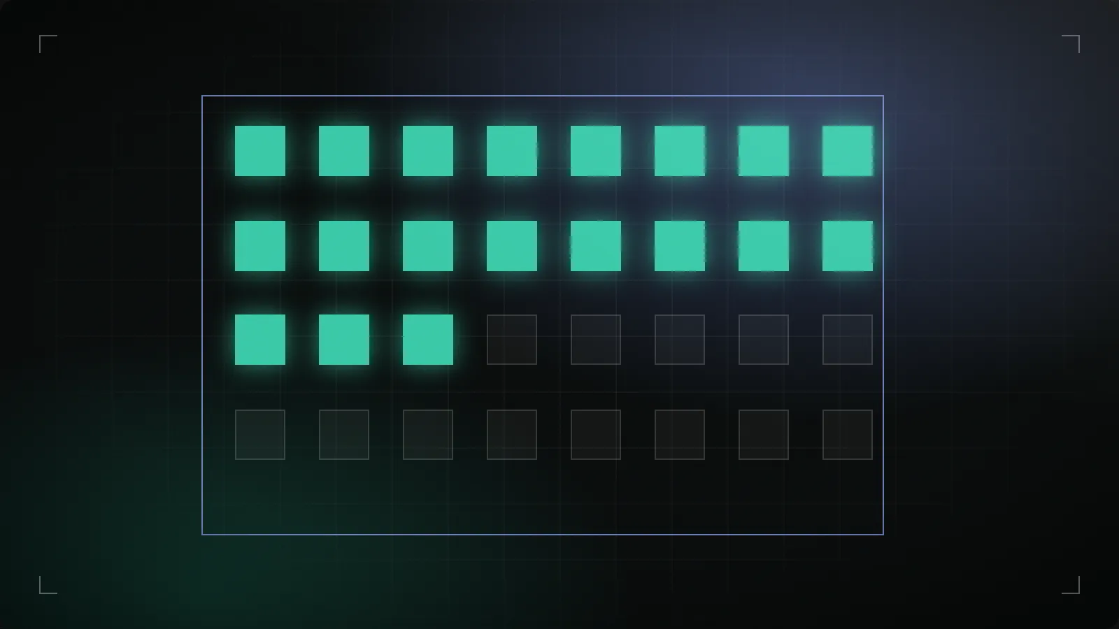 A grid of squares, most lit teal and the rest dim, representing headcount
