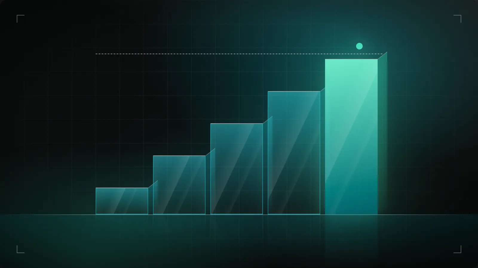 Rising steps climbing to a glowing teal block